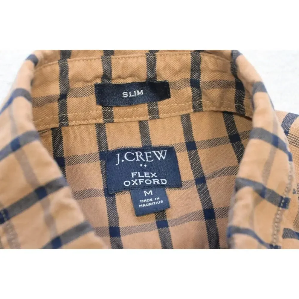 J Crew Flex Oxford Slim Fit‎ Dress Shirt Plaid Button Up Long Sleeve Mens Medium